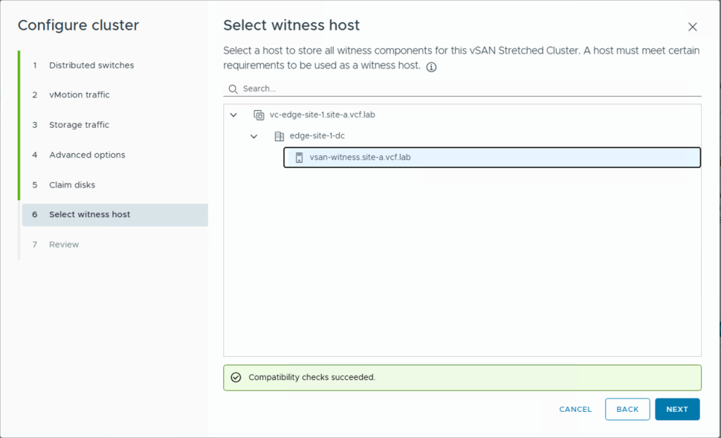 VCF Edge cluster quickstart wizard configuration for vDS and vSAN setup