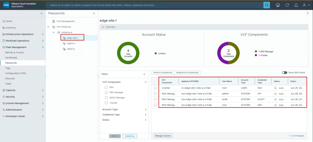 Password Management in VCF Operations