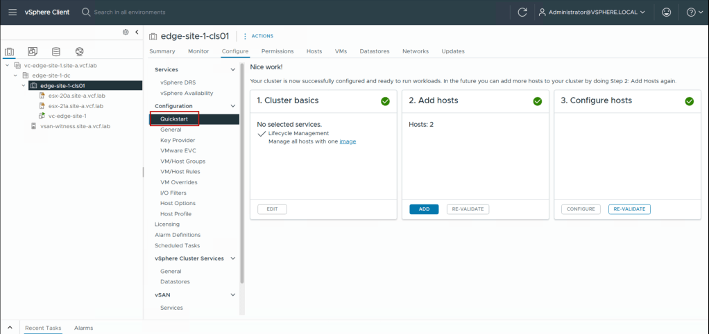 Completed cluster quickstart wizard