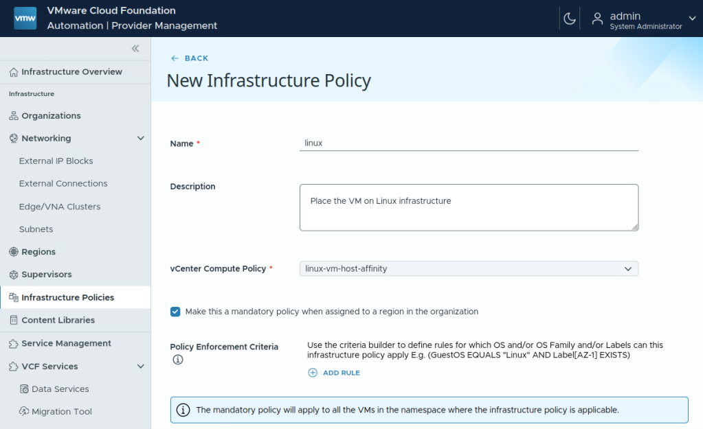 Mandatory Infrastructure Policy