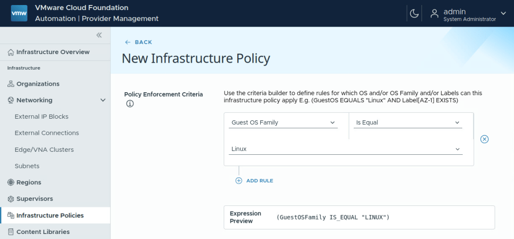 Infrastructure Policy Criteria Builder