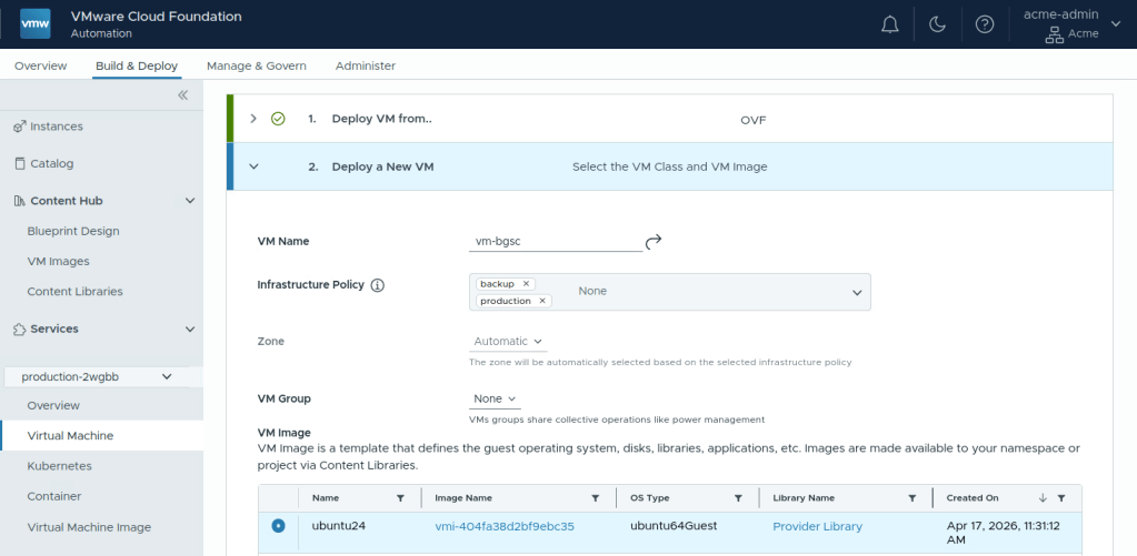 Provision a VM with Infrastructure Policies