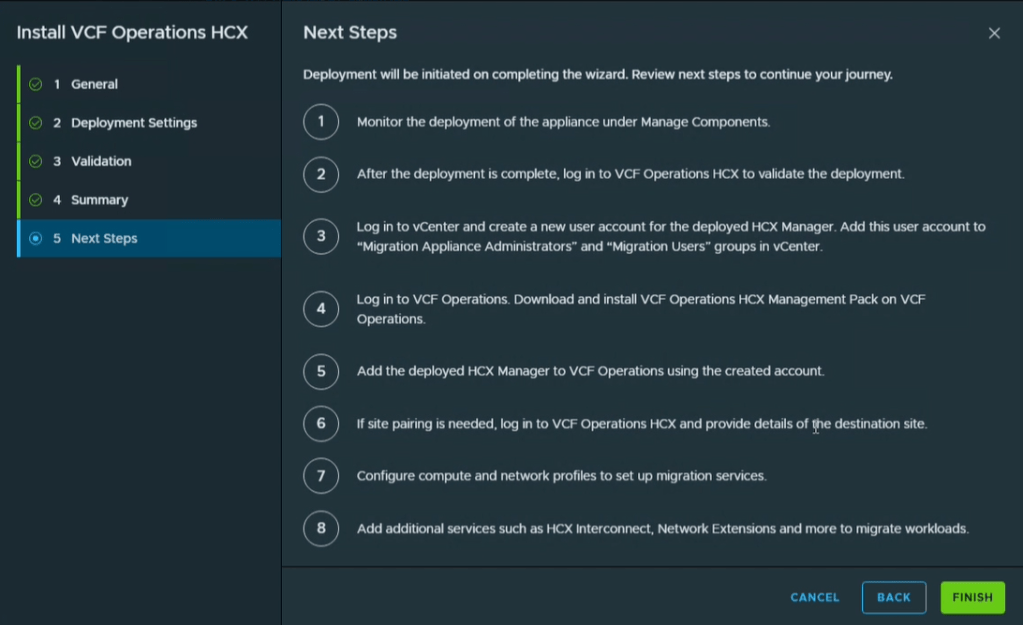 Figure 7: Completing the wizard to trigger the automated deployment.