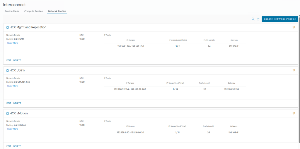 All Three Finished HCX Network Profiles