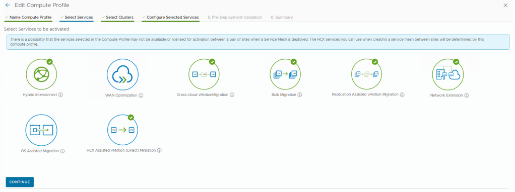 Selecting HCX Services for Compute Profile