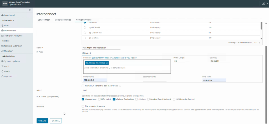 Creating HCX Management Network Profile