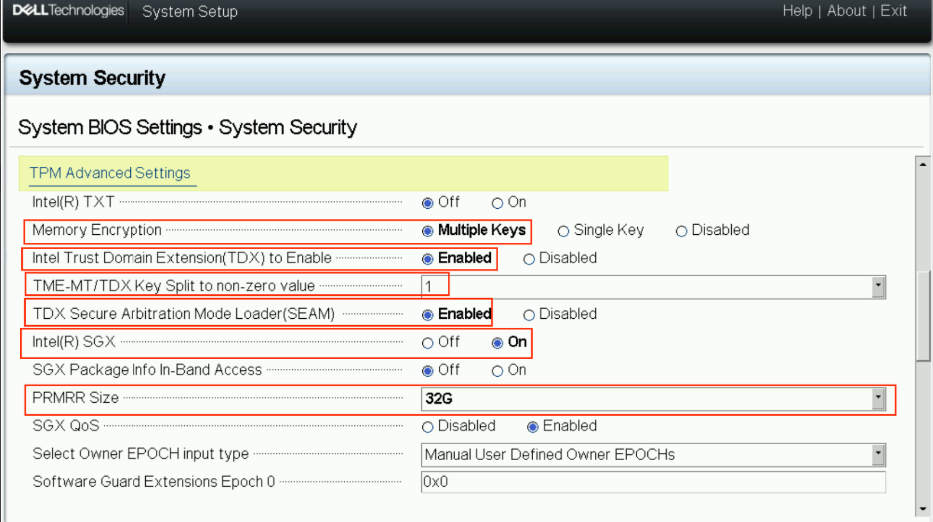 Dell 770 SGX/TDX BIOS settings.