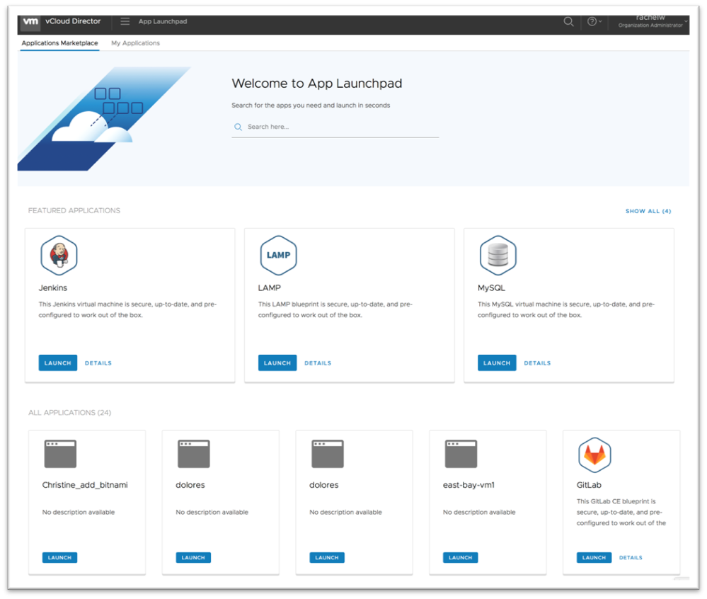 VMware Cloud Director App Launchpad - Tenant UI