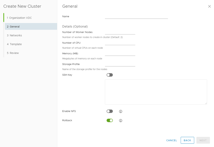 CSE UI - Create New Cluster