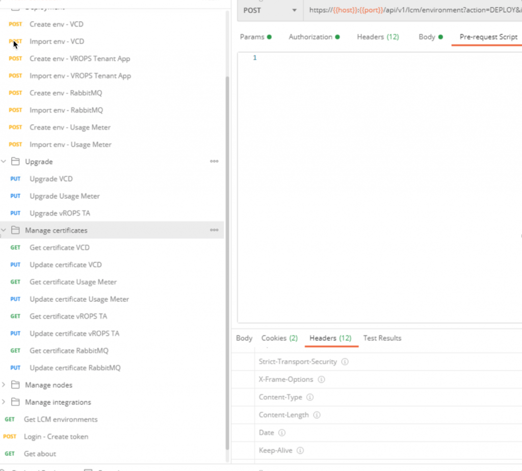 VCP LCM 1.1 POSTMAN