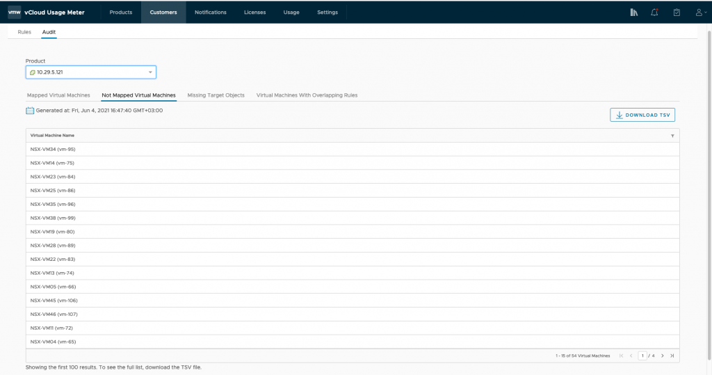 vCloud Usage Meter 4.4: Customer Monthly Usage Reports - Not Mapped Virtual Machines