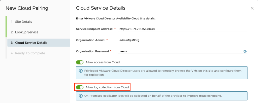 VCDA Allow Log Collection from Cloud