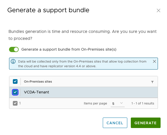 VCDA Generate support bundles