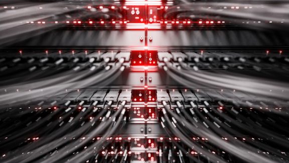 Lights and connections on network server. 3d rendering