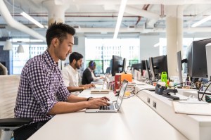 Workers at computers