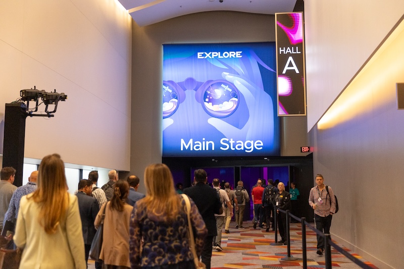 Attendees walking into Hall A, Main Stage for the general session at VMware Explore 2025 in Las Vegas
