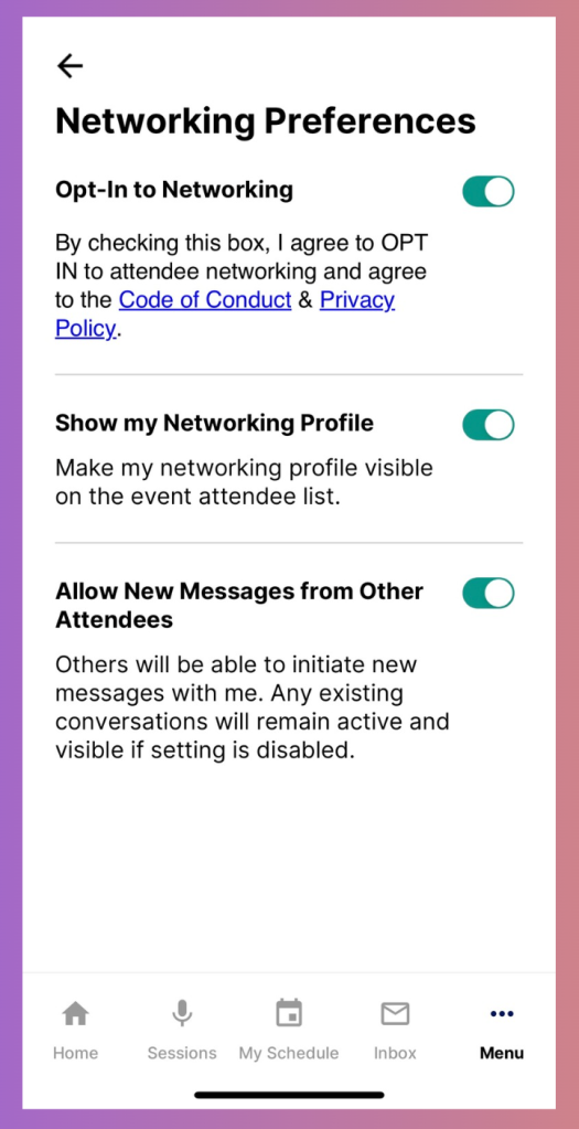 Explore mobile app networking preferences page