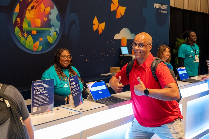 Attendee DaShaun Carter at VMware Explore in Las Vegas registration check in.