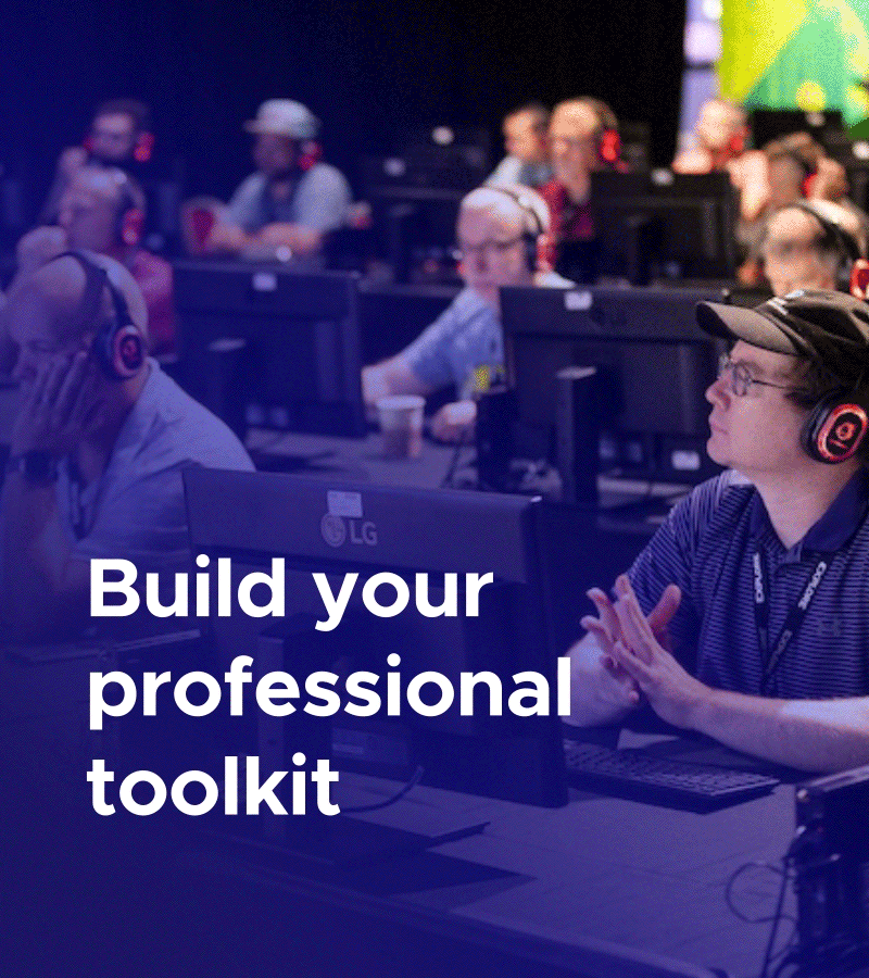 Live event photography reel that reads: 1. Build your professional toolkit.2. Tap into a community powerhouse.3. Master the unified private cloud.4.  Shape your AI-ready cloud strategy.