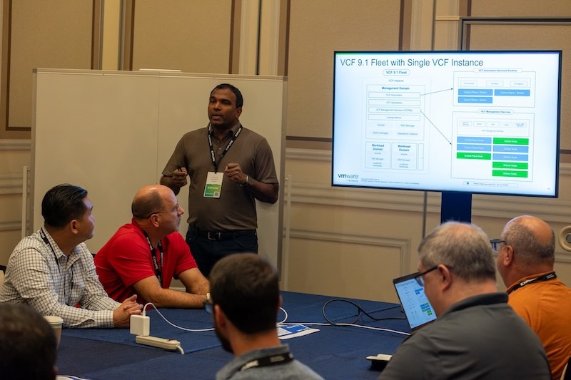 Attendees interacting at the Meet the Expert Roundtables at VMware Explore in Las Vegas