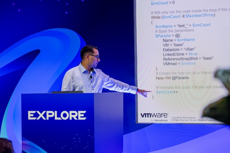 Speaker presenting at The Hub Theater at VMware Explore