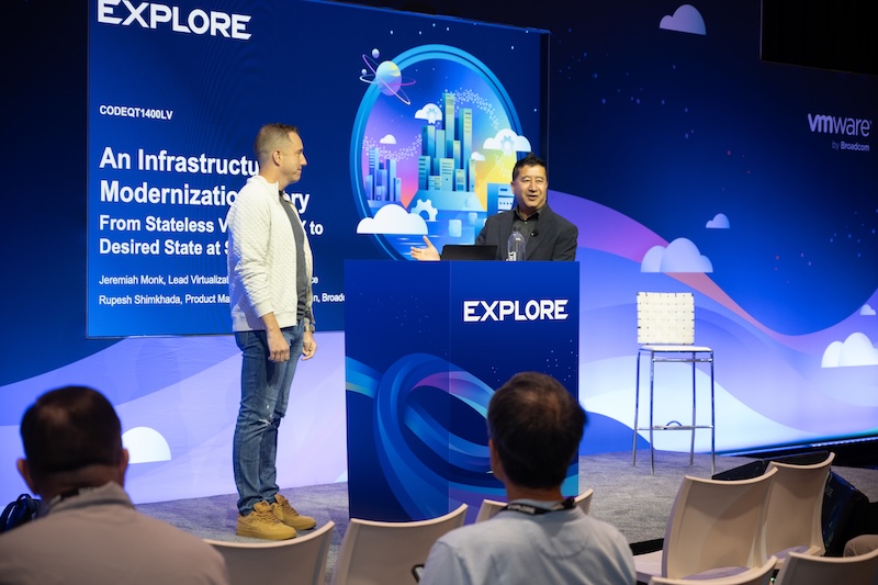 Speaker presenting at The Hub Theater at VMware Explore