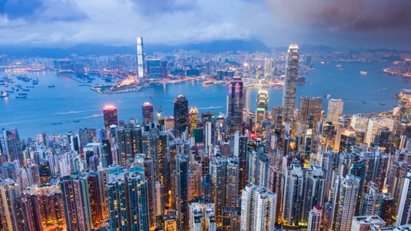 Hong Kong, China city skyline from Victoria Peak.