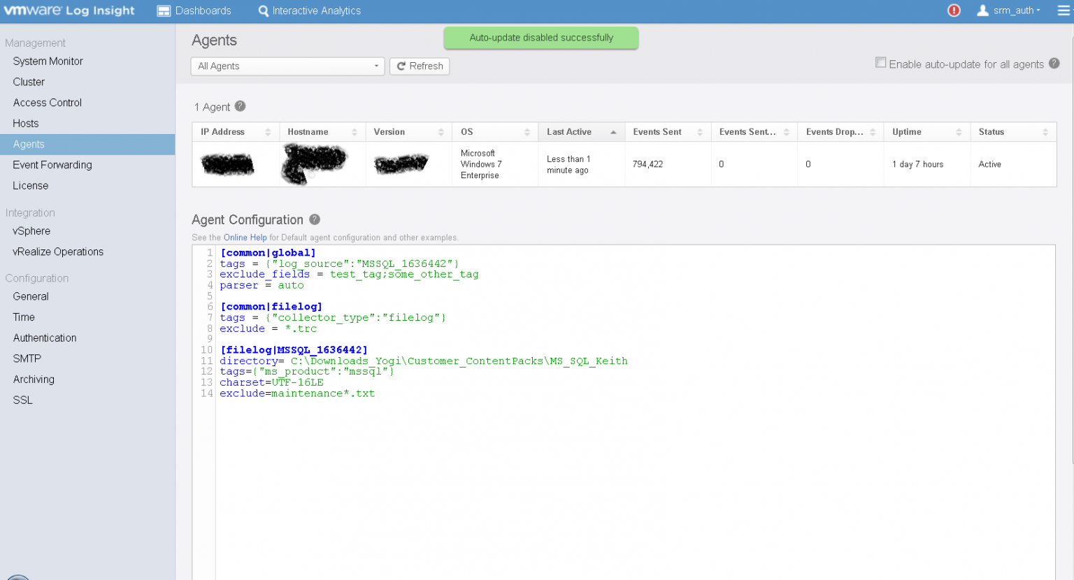 Agent conf. System agent configuration. Логи для обсуждения.