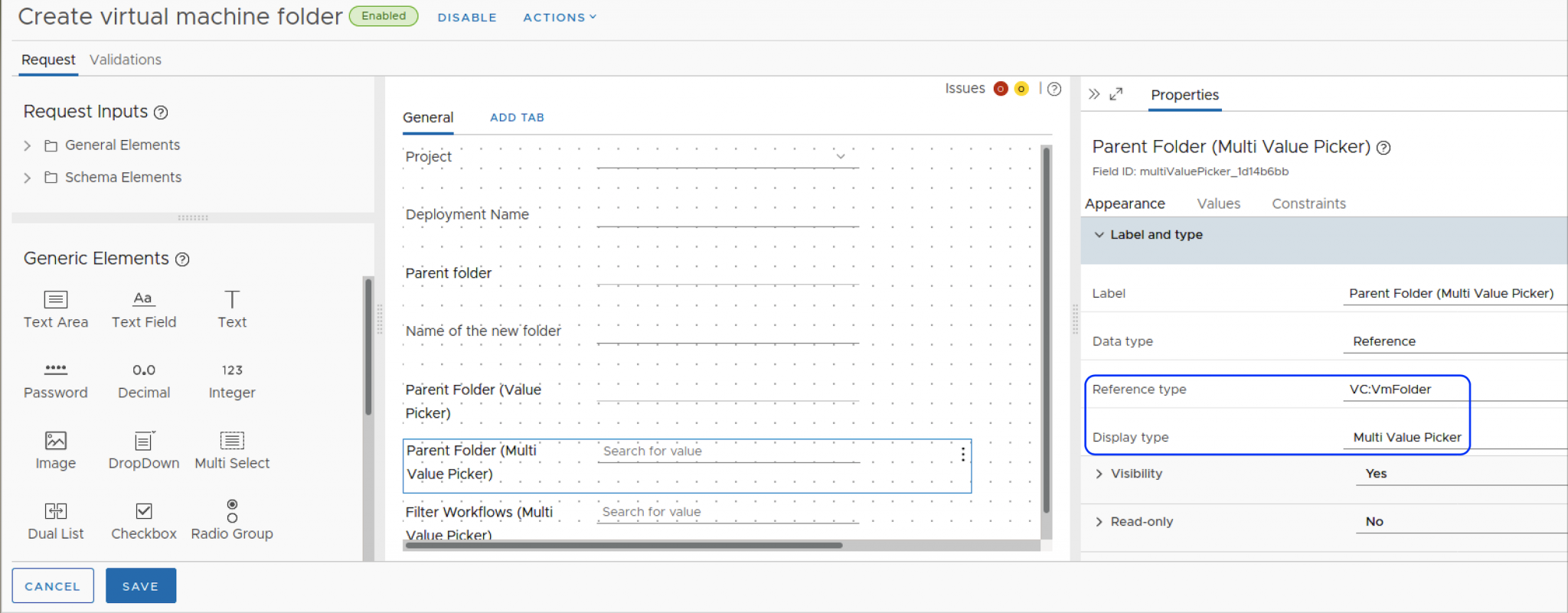 Custom Forms Multi-Value Picker enhancements - VMware Cloud Management