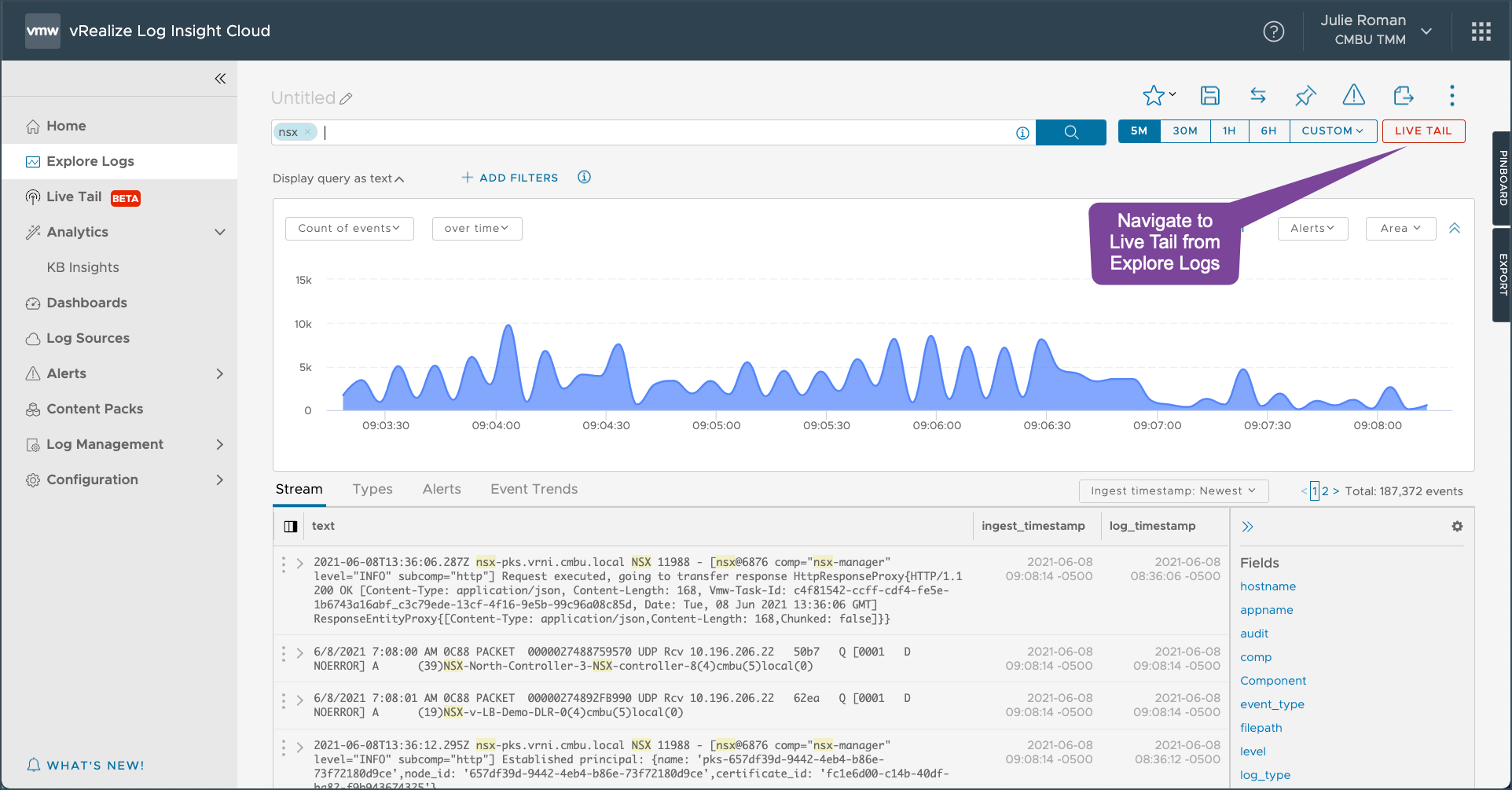 Live tail. VREALIZE log. VMWARE VREALIZE log Insight. Экспорт ЛОГОВ из VM log Insight.