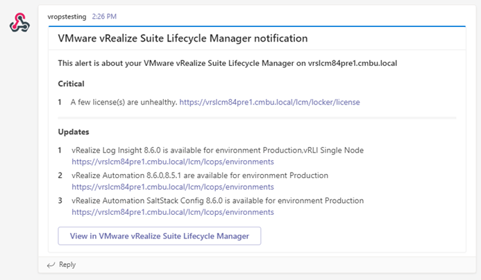 Notifications combined into a single message in vRealize Suite Lifecycle Manager 8.6