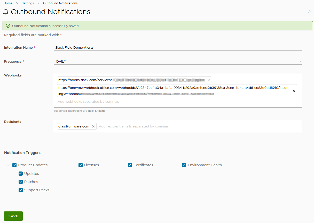 Setting up Outbound Notifications for Slack, Teams and email in vRealize Suite Lifecycle Manager 8.6