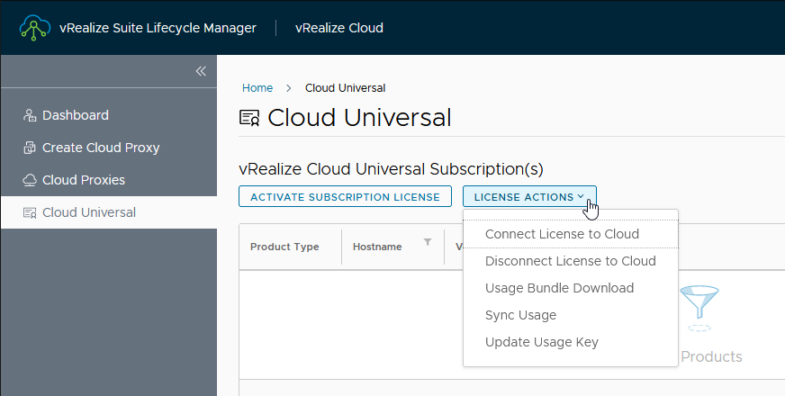 vRealize Cloud Universal subscription management in vRealize Suite Lifecycle Manager 8.6