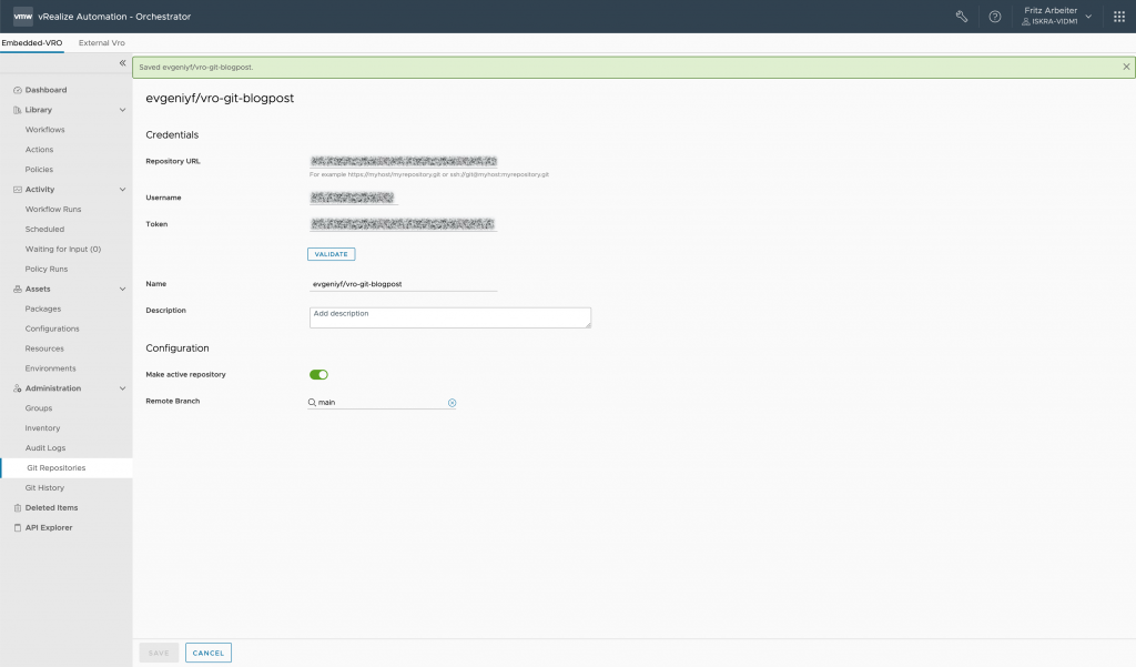 vRealize Orchestrator - Repository Branch Change