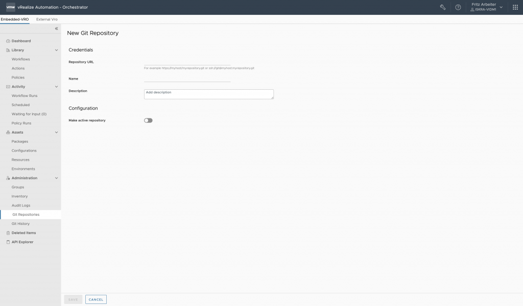 vRealize Orchestrator - New Git Repository