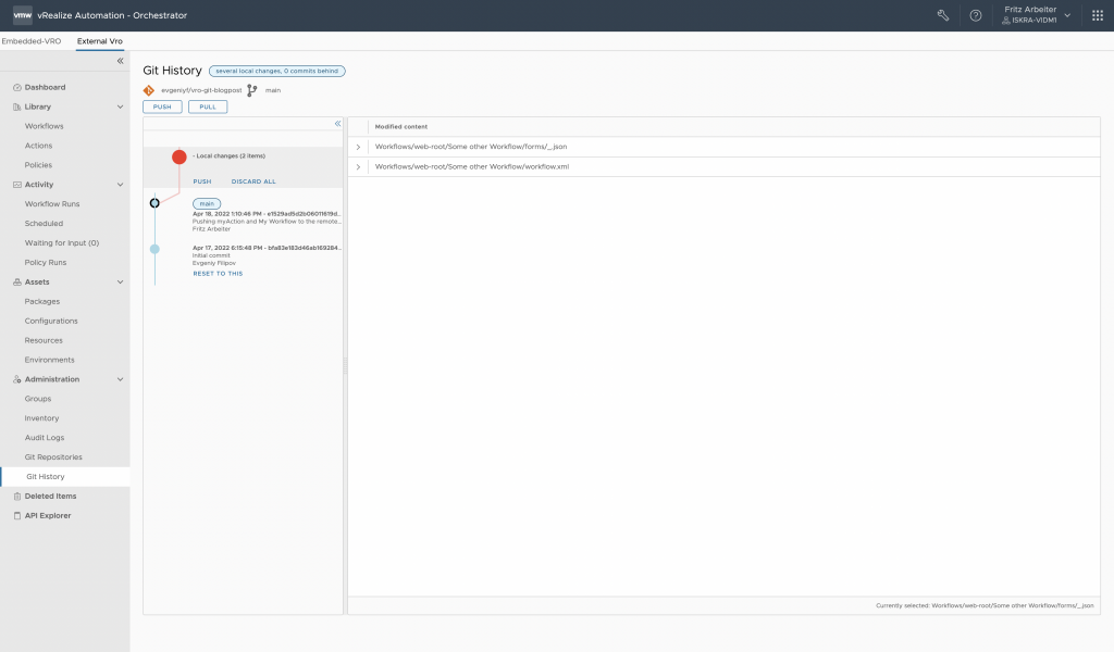 vRealize Orchestrator - External Instance Pull Successful