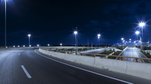 Empty freeway at night