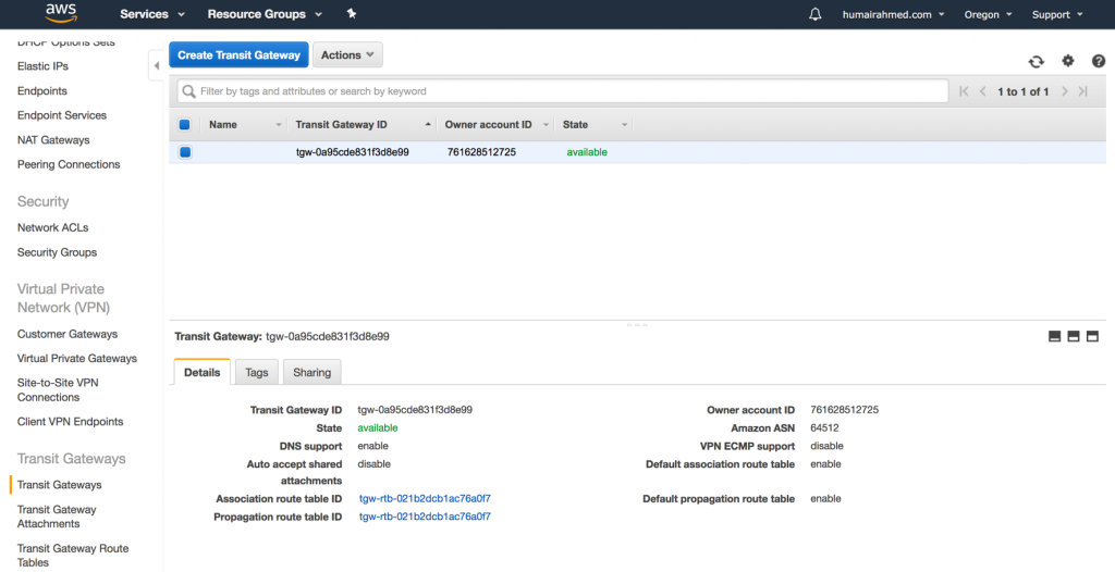 VMware Cloud on AWS with Transit Gateway Demo