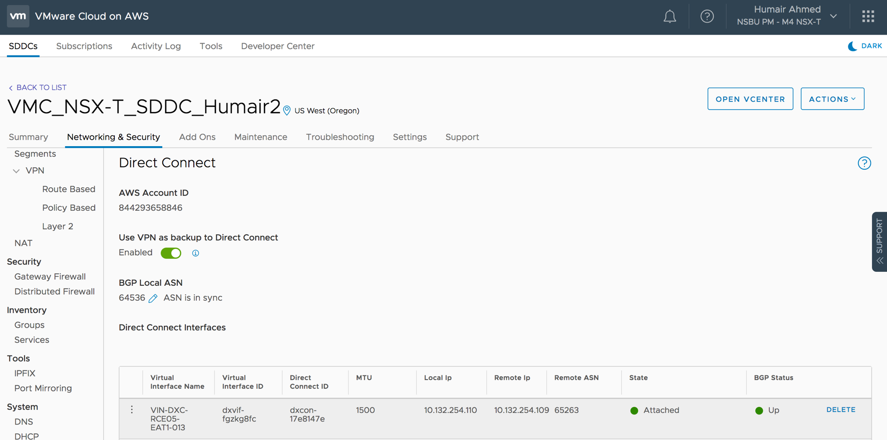 VMware Cloud on AWS SDDC 1.7: New NSX Features