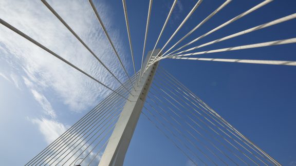 Abstract detail of Millennium bridge, Modern arhitectural construction on river Moraca, Podgorica, Capital city of Montenegro