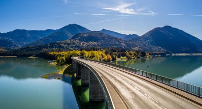 Sylvenstein See Lake Reservoir Bavaria Germany Alps.