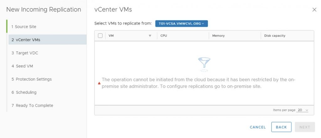 Permissions error when setting up a replication that is disabled