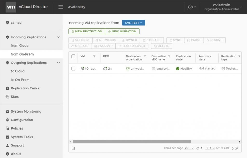 Tenant can monitor and manage replications, along with the provider