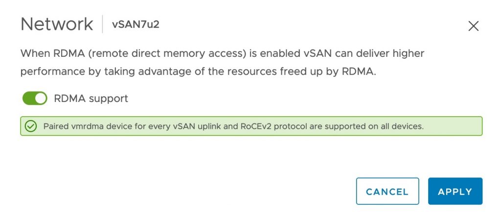 RDMA network vSAN 7 Update 2