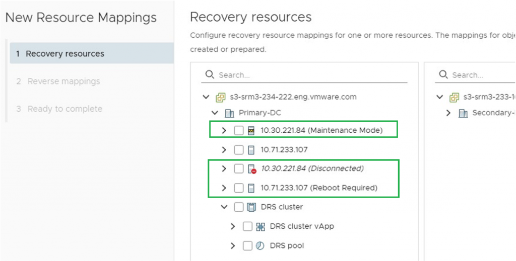 SRM and vSphere Replication 8.4  recovery resources