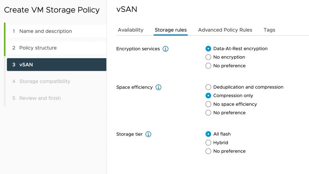 VM storage policy