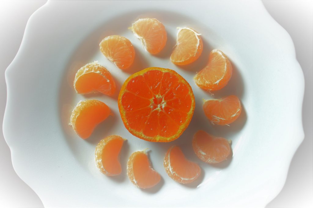 Half of orange with segments in surrounding circle