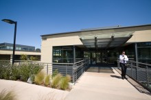 Sole colleague at entrance at VMware Palo Alto campus