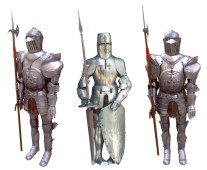 Three medieval knight armor suits
