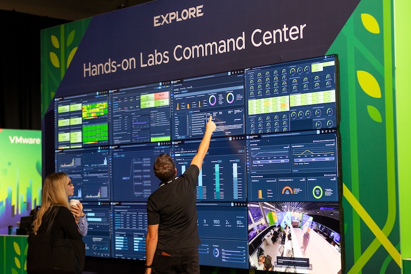 Hands-on Labs Command Center Wall at VMware Explore 2025 in Las Vegas